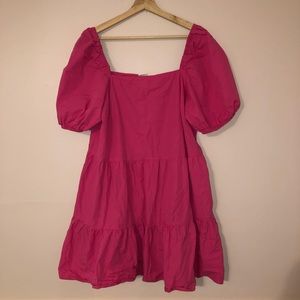 H&M hot pink balloon sleeve mini dress- size large